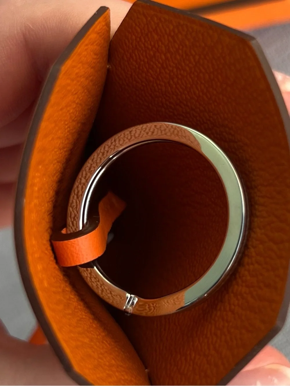 New Hermès Orange Leather Clochette Bag Charm